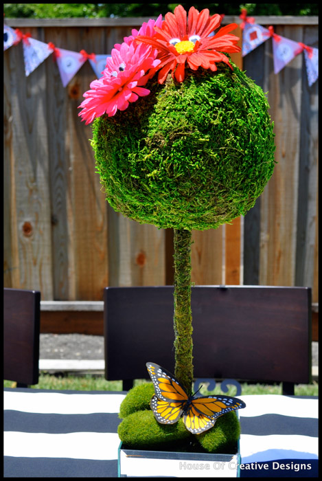 Alice in Wonderland party topiary