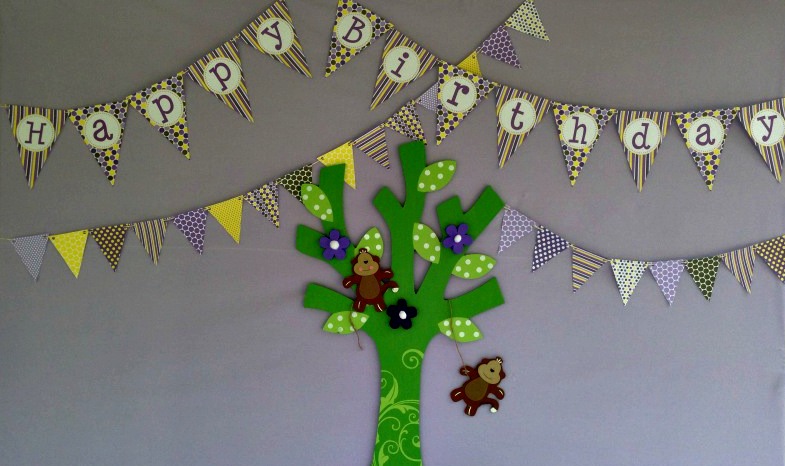 purple and yellow monkey party tree
